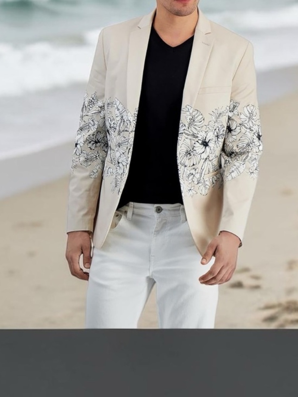 INC International Concepts Beige Tropical Floral-Print Men's Small Resort Blazer